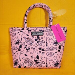 Betsey Johnson Pink Cheese Plate Wine Bottle Insulated Lunch Tote Bag NEW